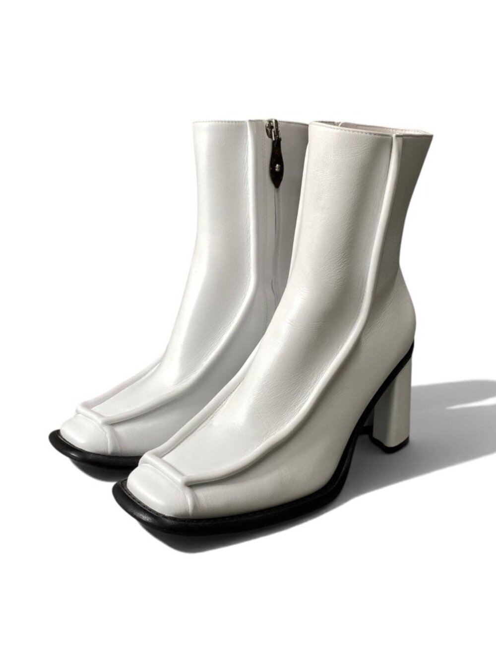 Louis Vuitton Line Chunky Heel Boots White Leather